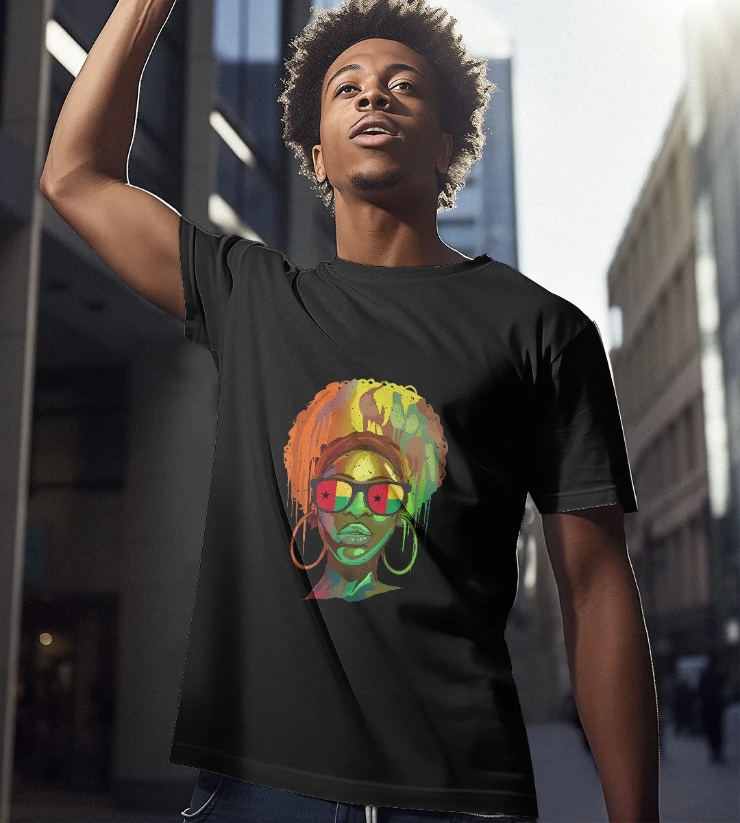 1sttheworld T-Shirt - Guinea Bissau Black Girl T-Shirt Black A35