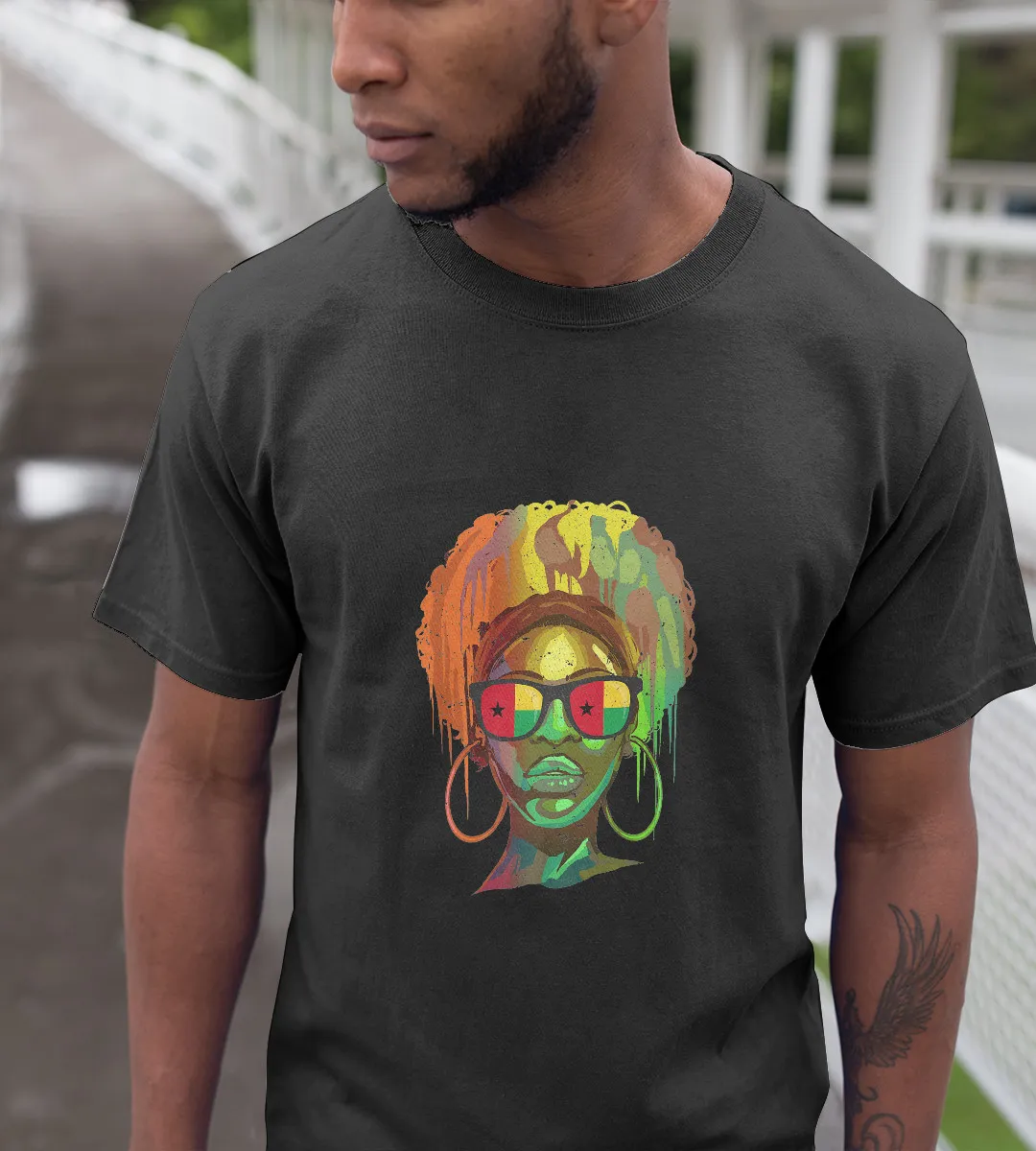 1sttheworld T-Shirt - Guinea Bissau Black Girl T-Shirt Black A35