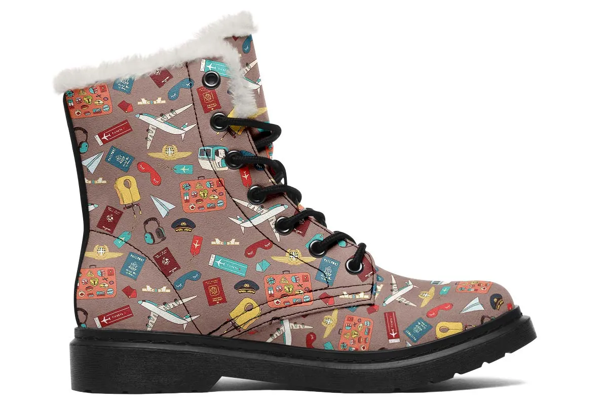 Airplane Travel Icons Winter Boots