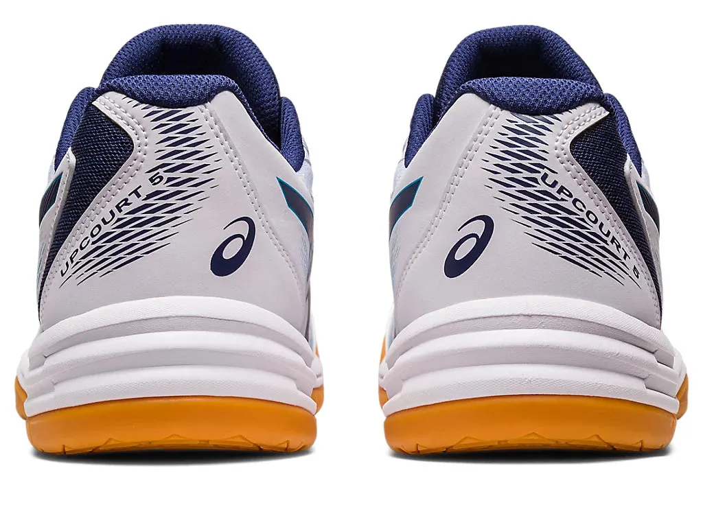 Asics Upcourt 5 Badminton Shoes - White/Indigo Blue