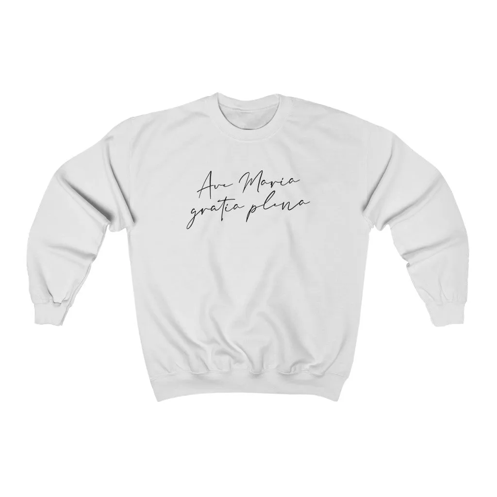 Ave Maria Catholic Sweatshirt, Grey, White, Pink