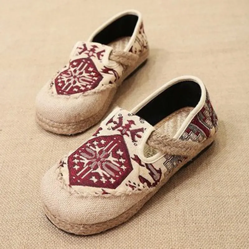 Babakud Spring Summer Vintage Ethnic Flat Linen Shoes 35-44