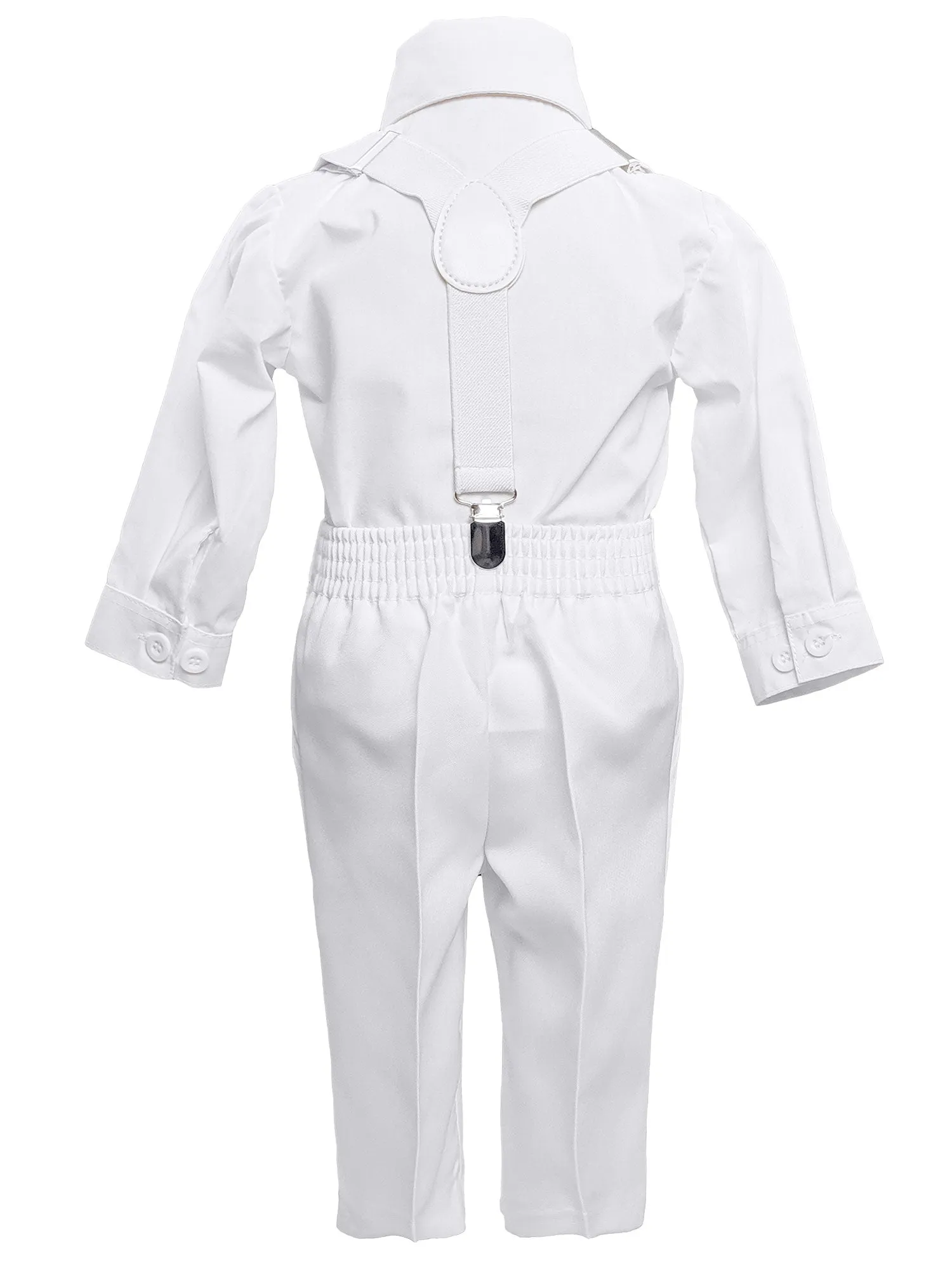 Baby Boys White 4pc Romper Pants Bow Tie Suspenders Christening Outfit NB-24M