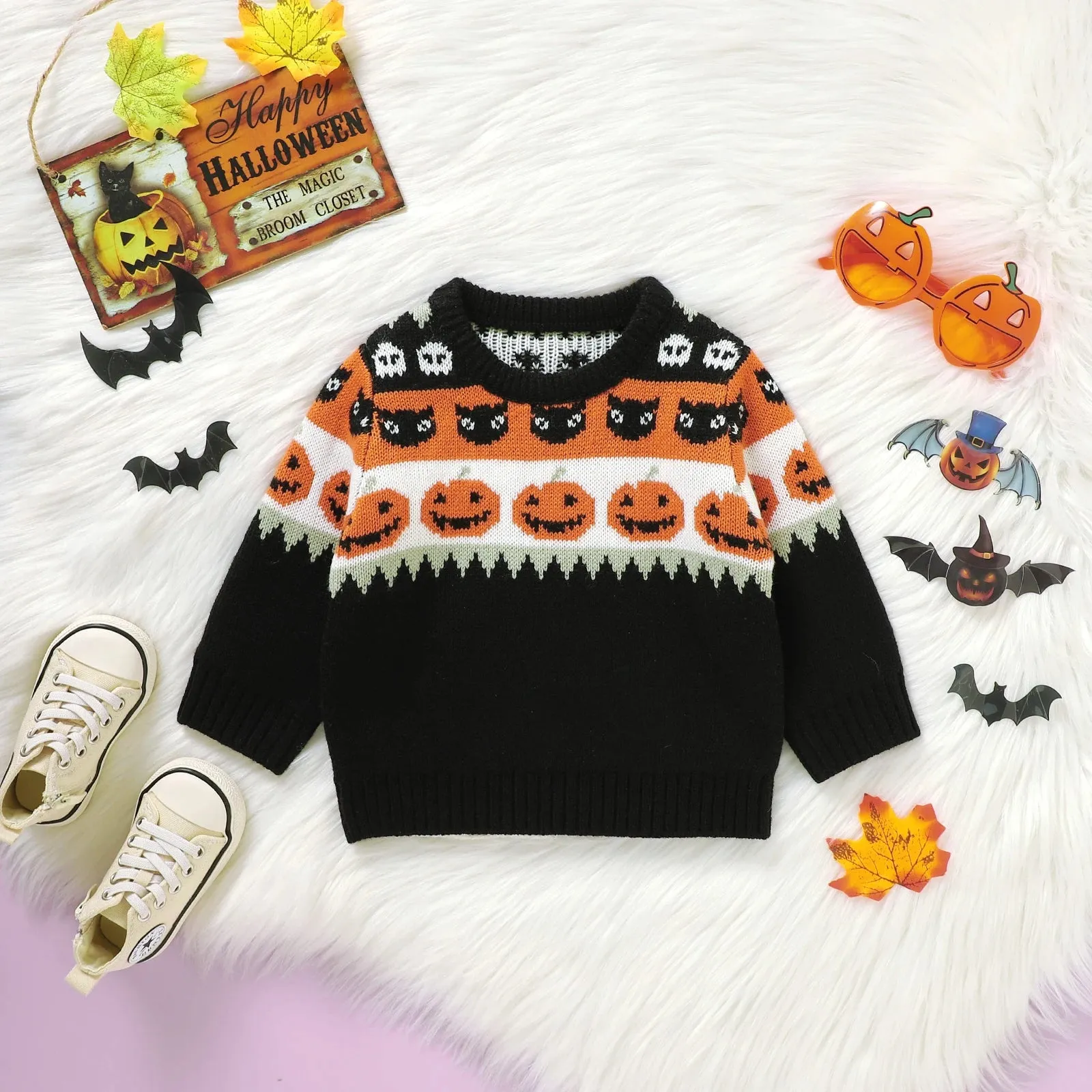 Baby/Toddler (to 3T) Boys Halloween Sweater - Pumpkin Cats