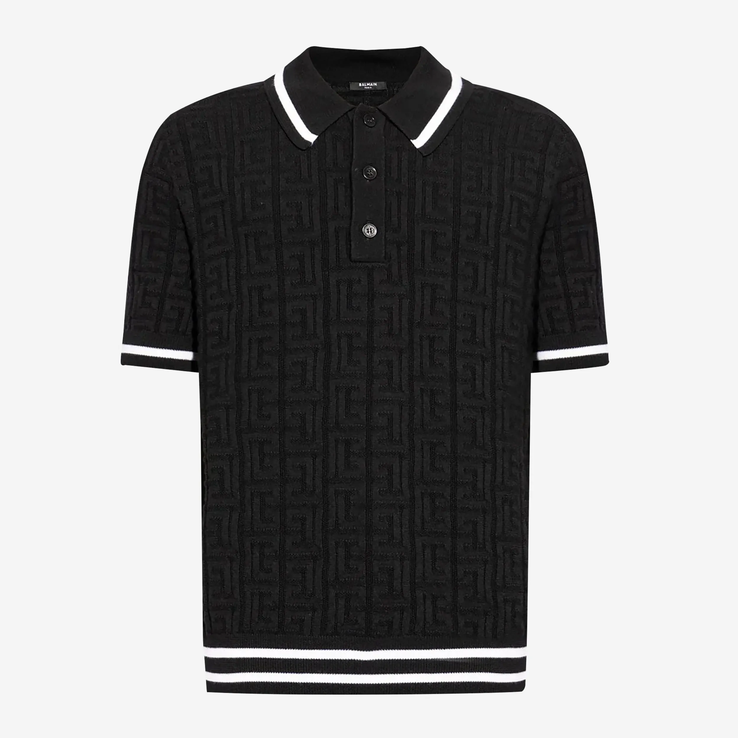 Balmain Monogram Jacquard Knitted Polo Shirt