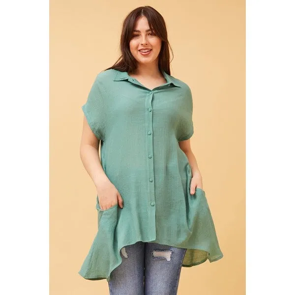 BLU ASYMMETRICAL HEM SHIRT