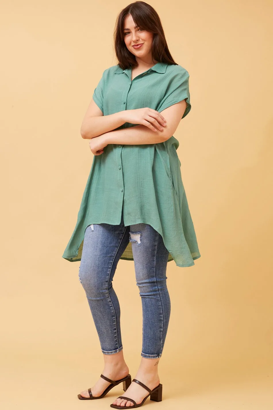 BLU ASYMMETRICAL HEM SHIRT