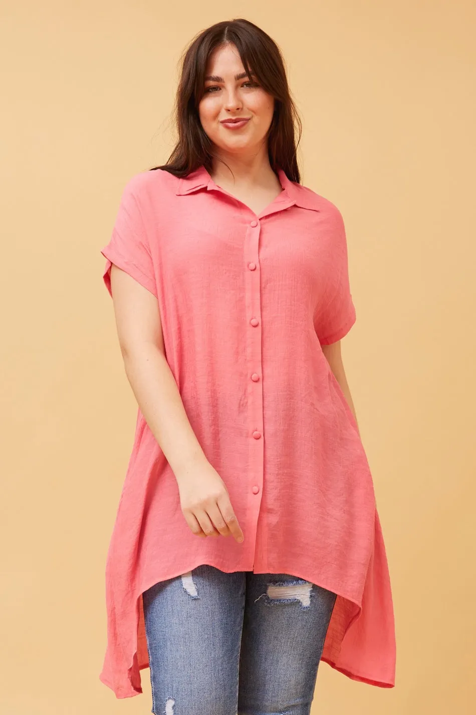 BLU ASYMMETRICAL HEM SHIRT