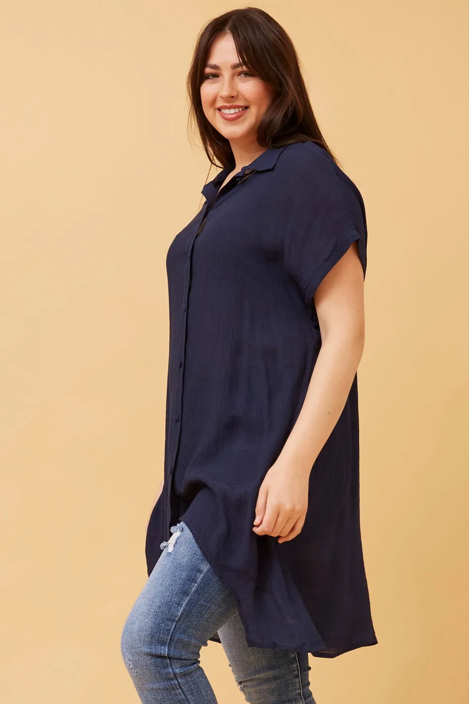 BLU ASYMMETRICAL HEM SHIRT