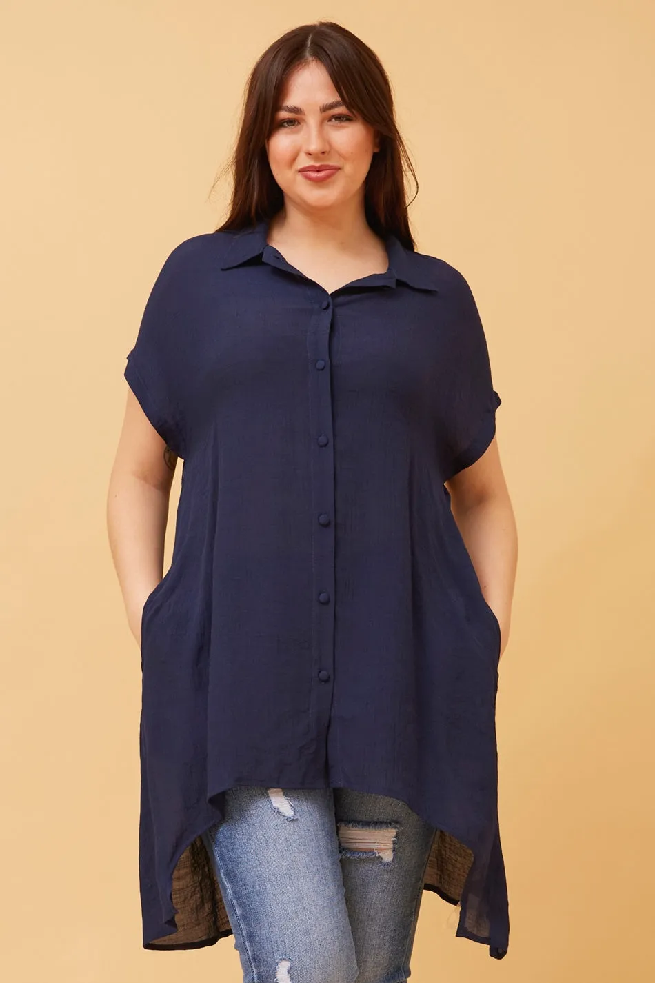 BLU ASYMMETRICAL HEM SHIRT