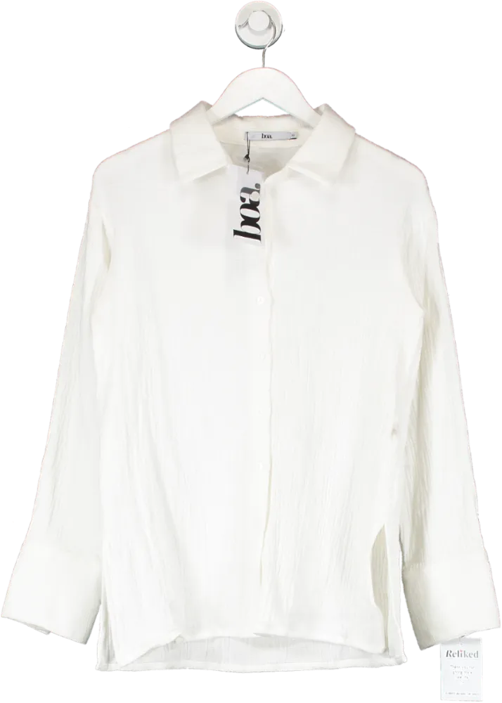 BOA White Cotton Crinkle Oversized Shirt UK XS