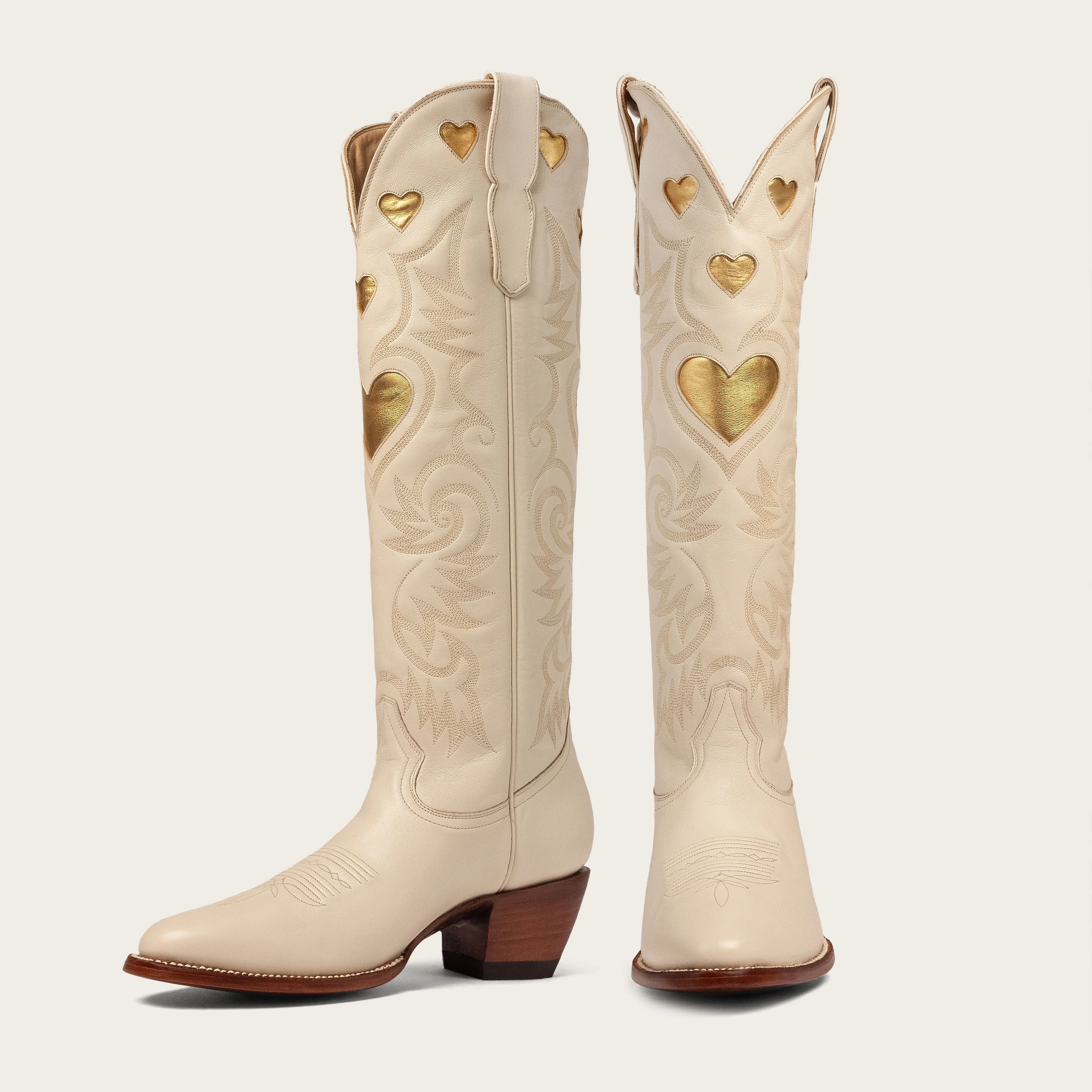 Bone & Gold Heart Print Ankle Boots - Stylish & Trendy Footwear for Comfort and Fashion