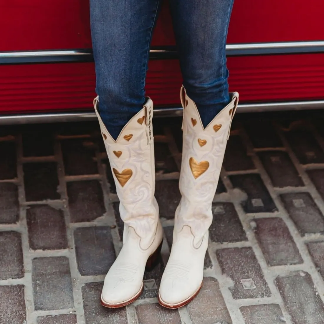 Bone & Gold Heart Print Ankle Boots - Stylish & Trendy Footwear for Comfort and Fashion