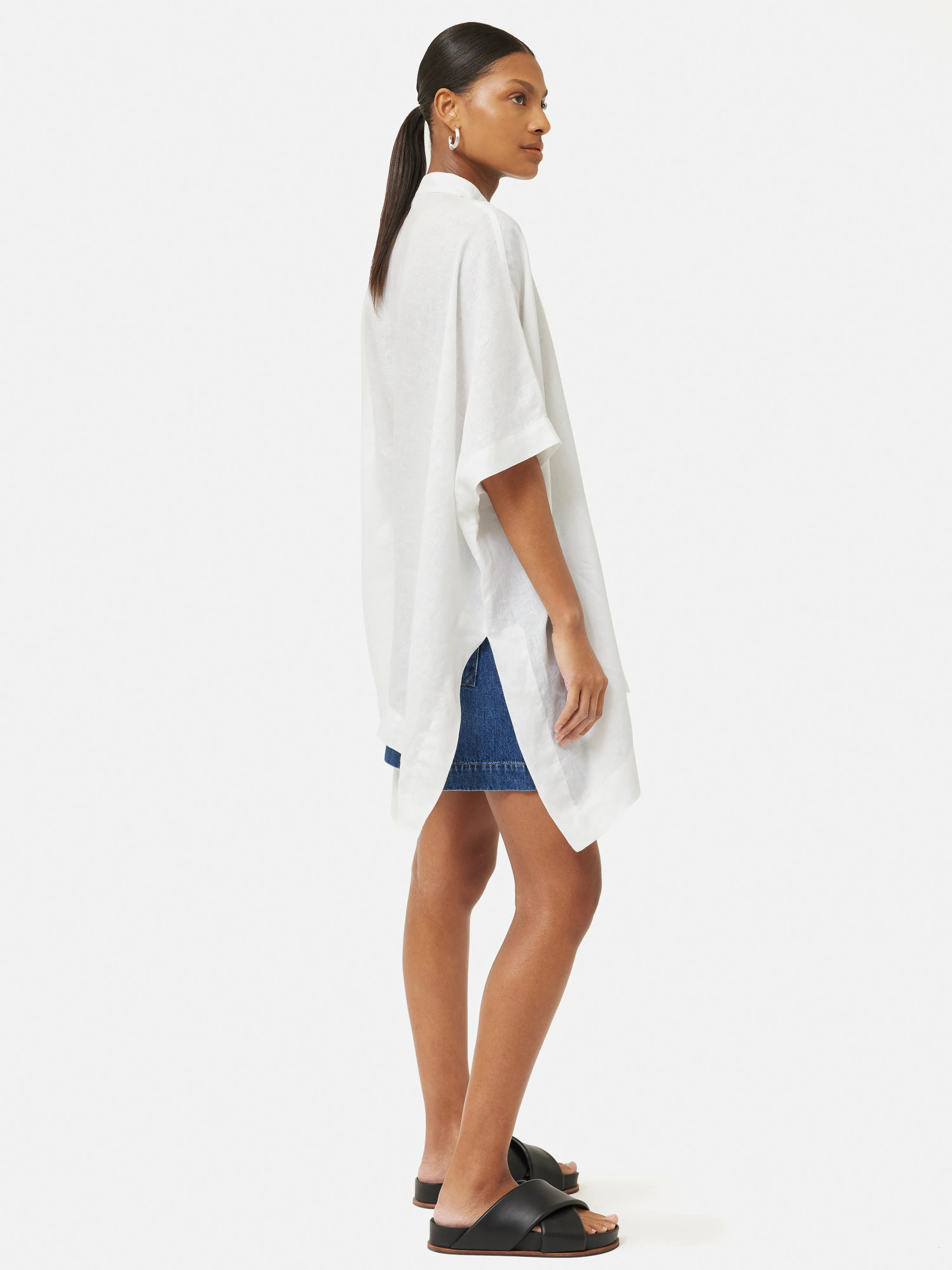 Button Detail Linen Kaftan | White