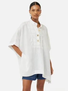 Button Detail Linen Kaftan | White