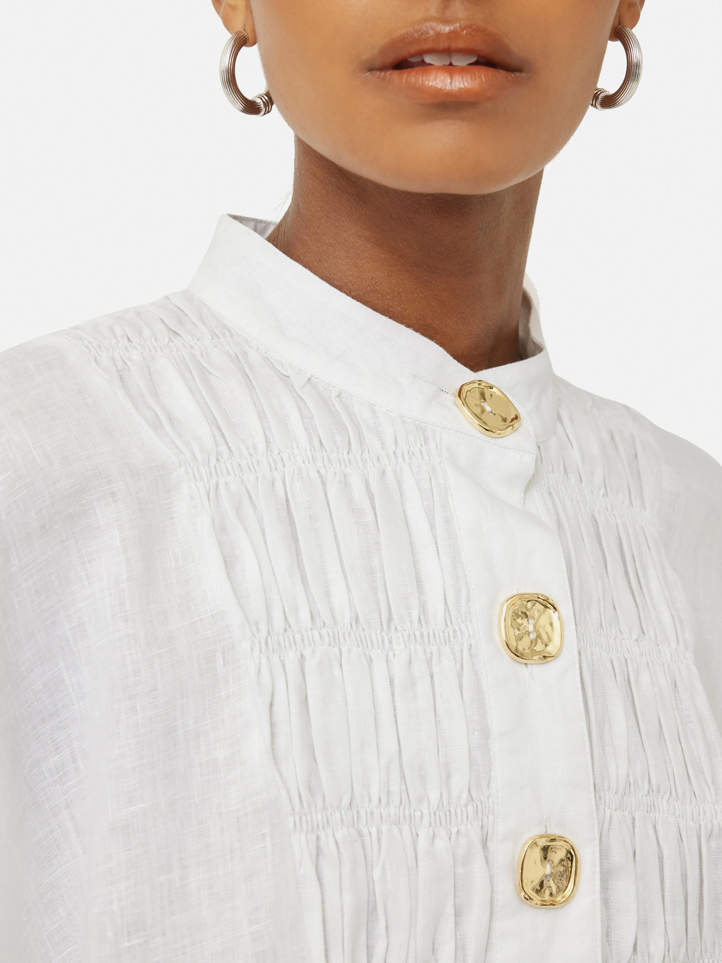 Button Detail Linen Kaftan | White