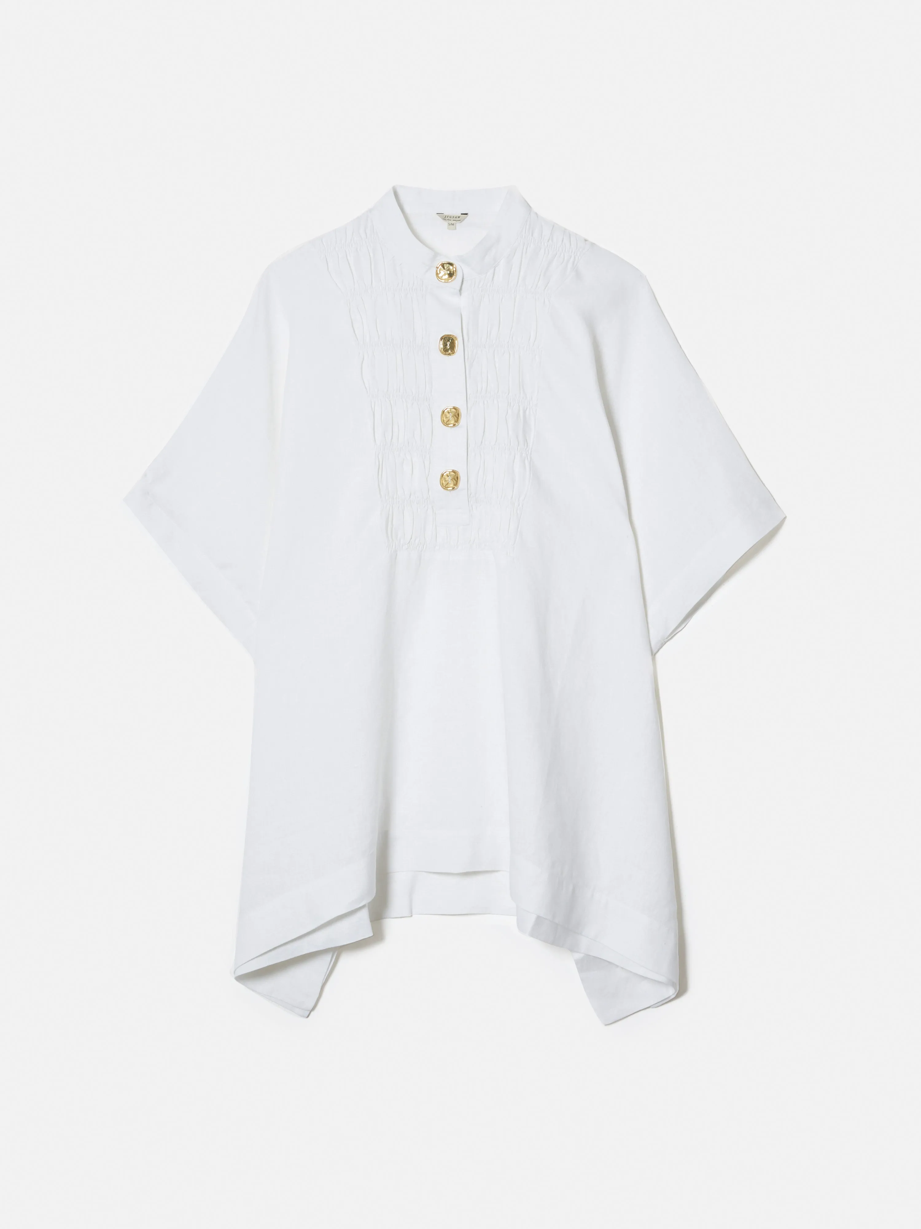 Button Detail Linen Kaftan | White