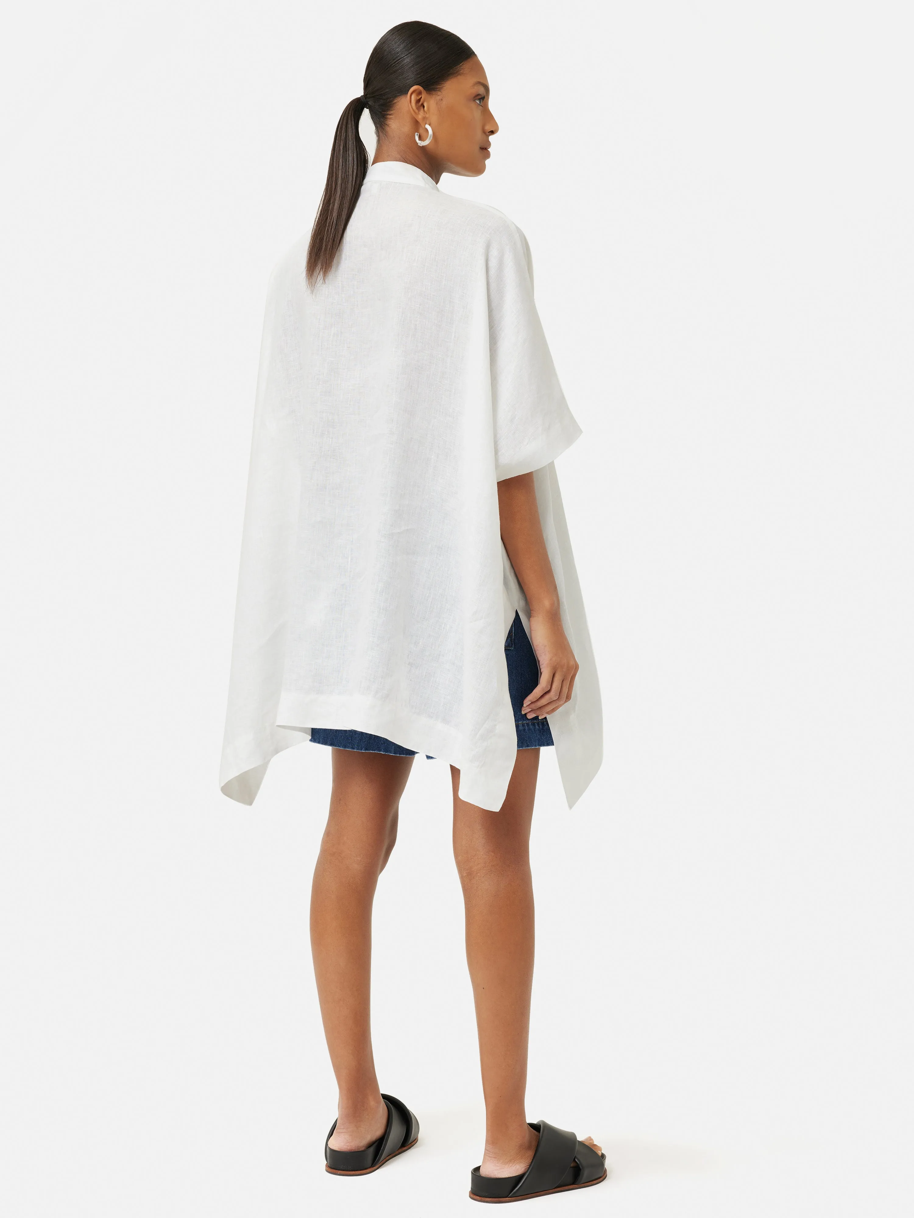 Button Detail Linen Kaftan | White