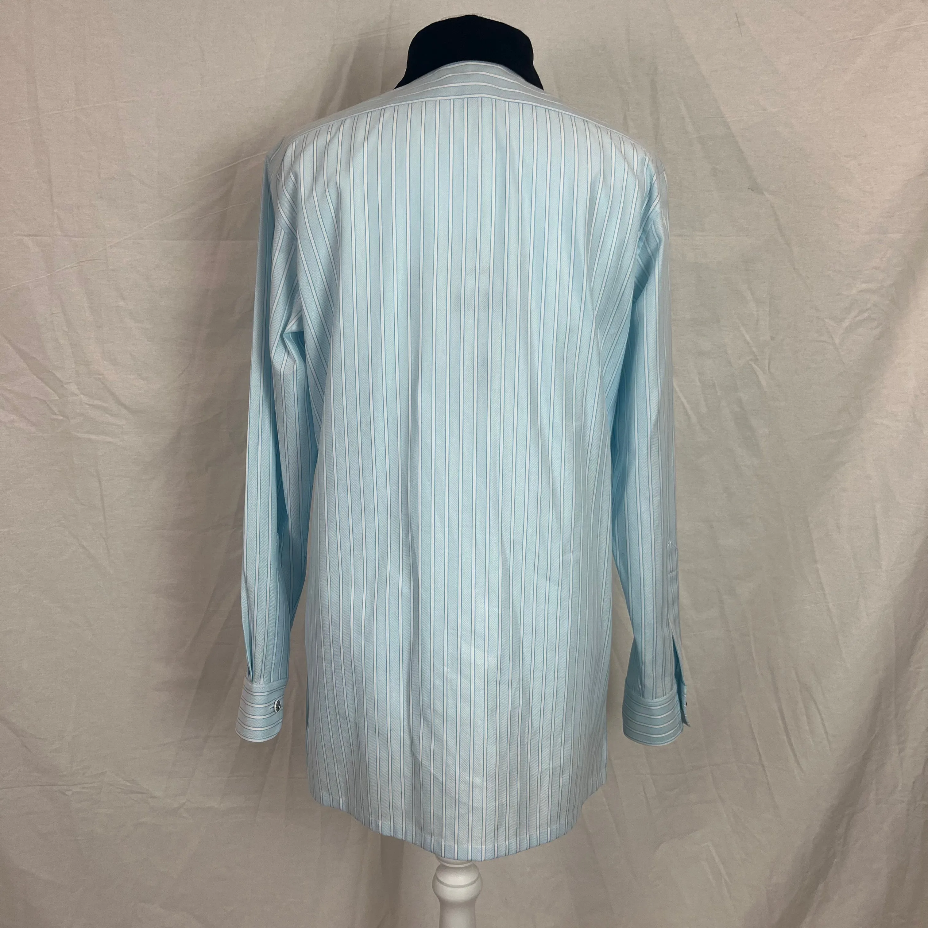 Chanel Brand New 2790 Blue Stripe Cotton Shirt with Velvet Collar XS