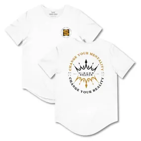 Change Your Reality Curved Hem T Shirt - White / University Of California Gold