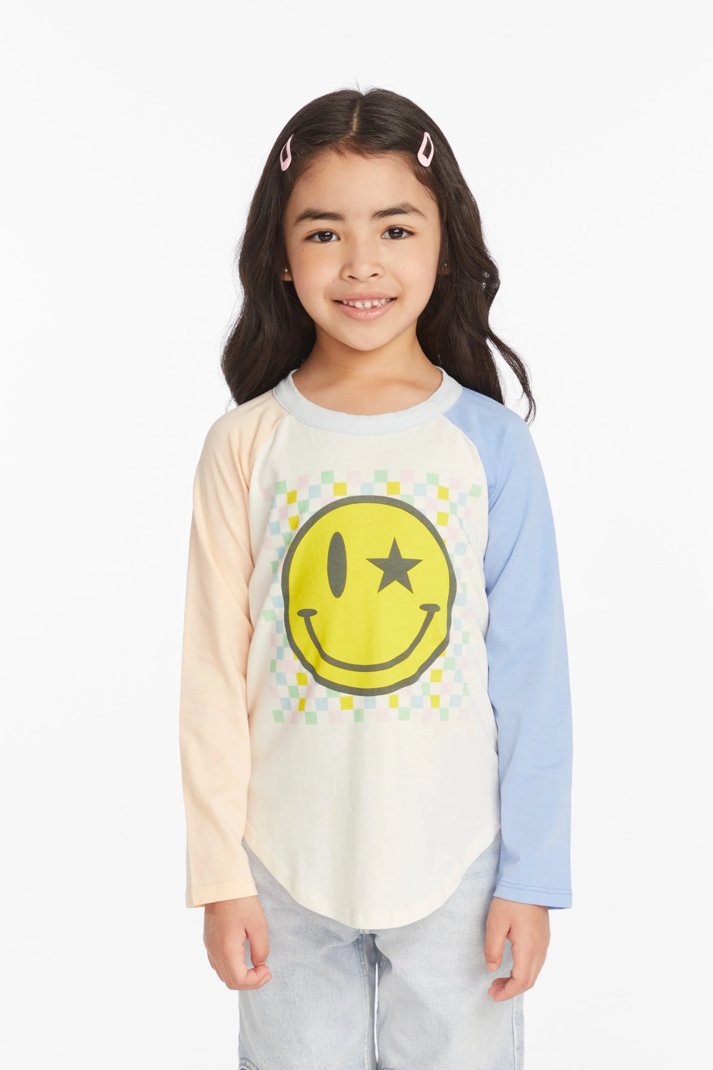 Chaser Checkered Smiley Girls Long Sleeve Tee