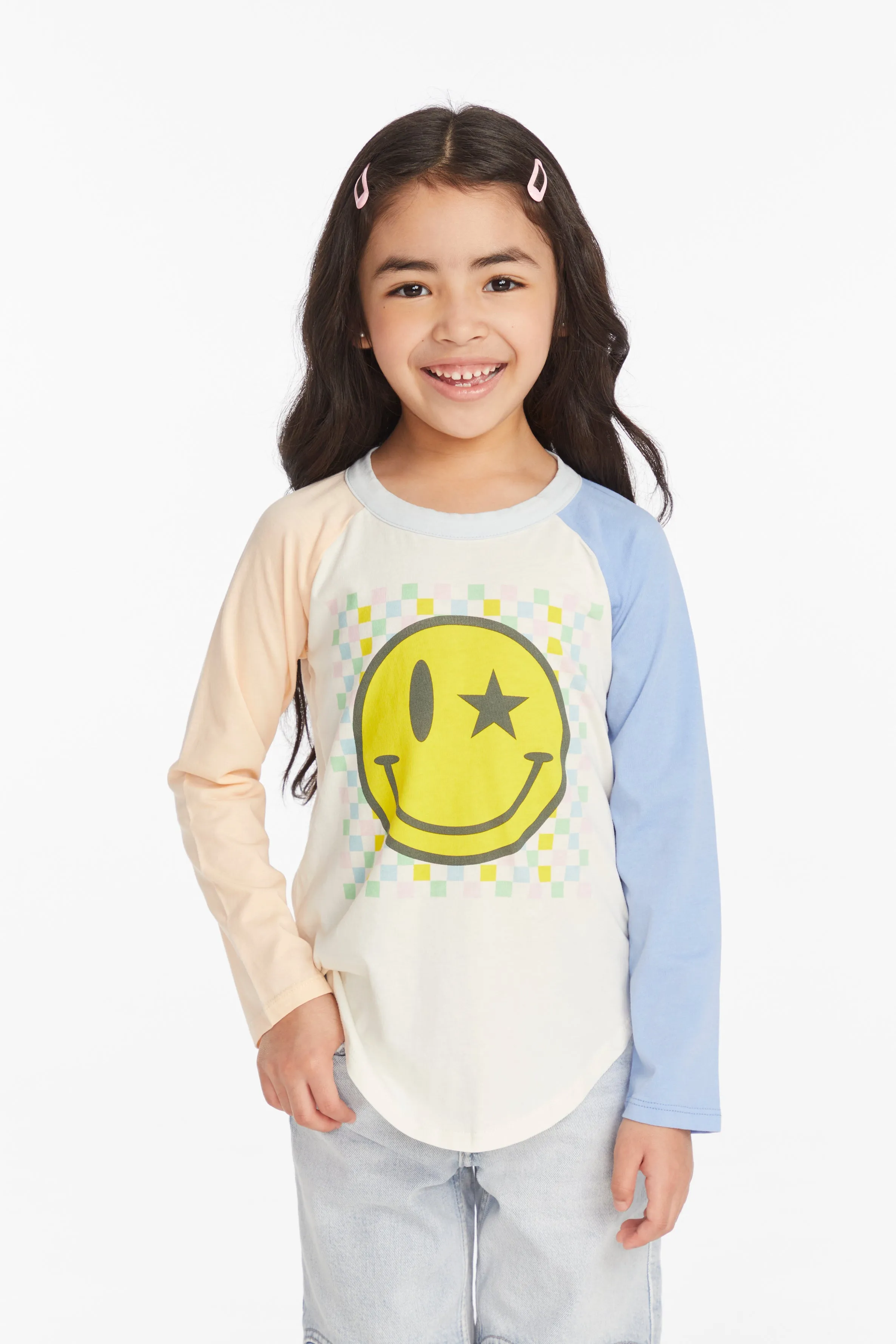 Chaser Checkered Smiley Girls Long Sleeve Tee