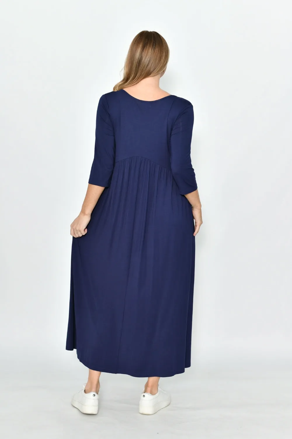 Draped Jersey Maxi Dress with Side Pockets | Navy