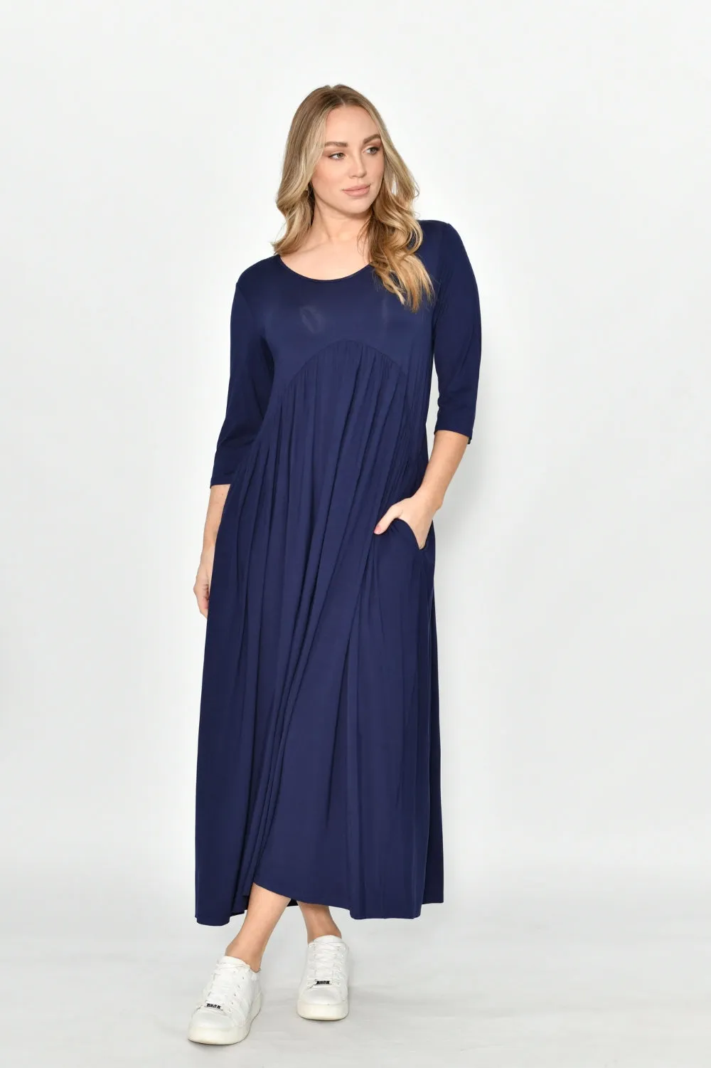 Draped Jersey Maxi Dress with Side Pockets | Navy