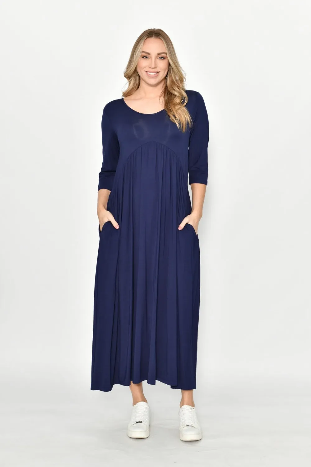 Draped Jersey Maxi Dress with Side Pockets | Navy