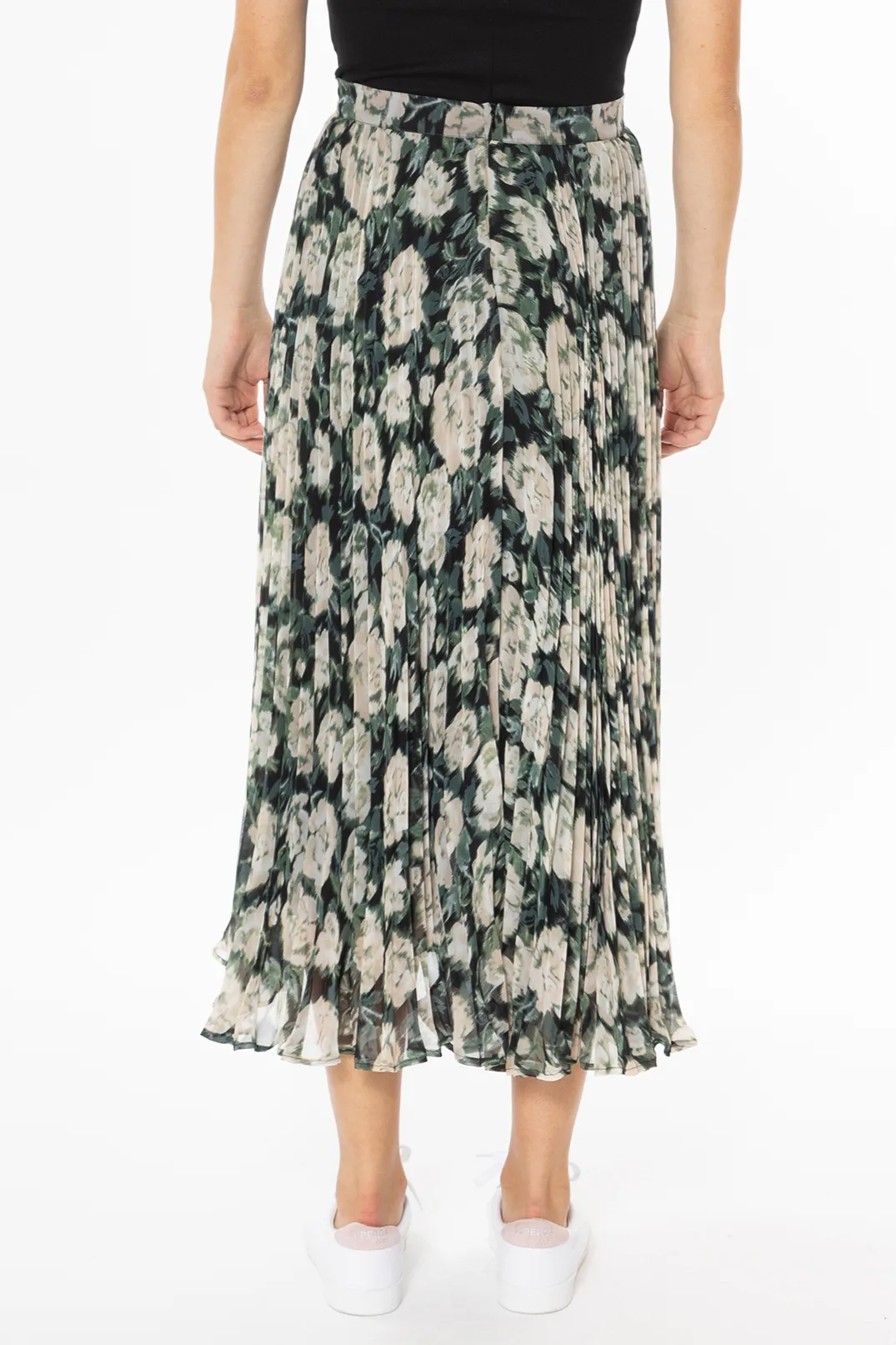 Enticing Forest Floral Pleated Midi Skirt