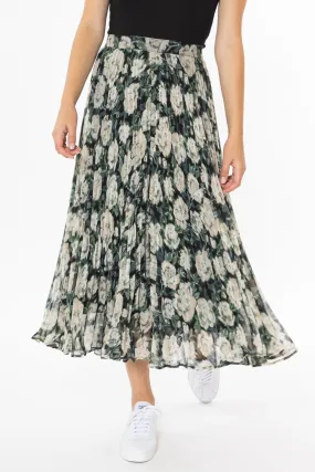 Enticing Forest Floral Pleated Midi Skirt