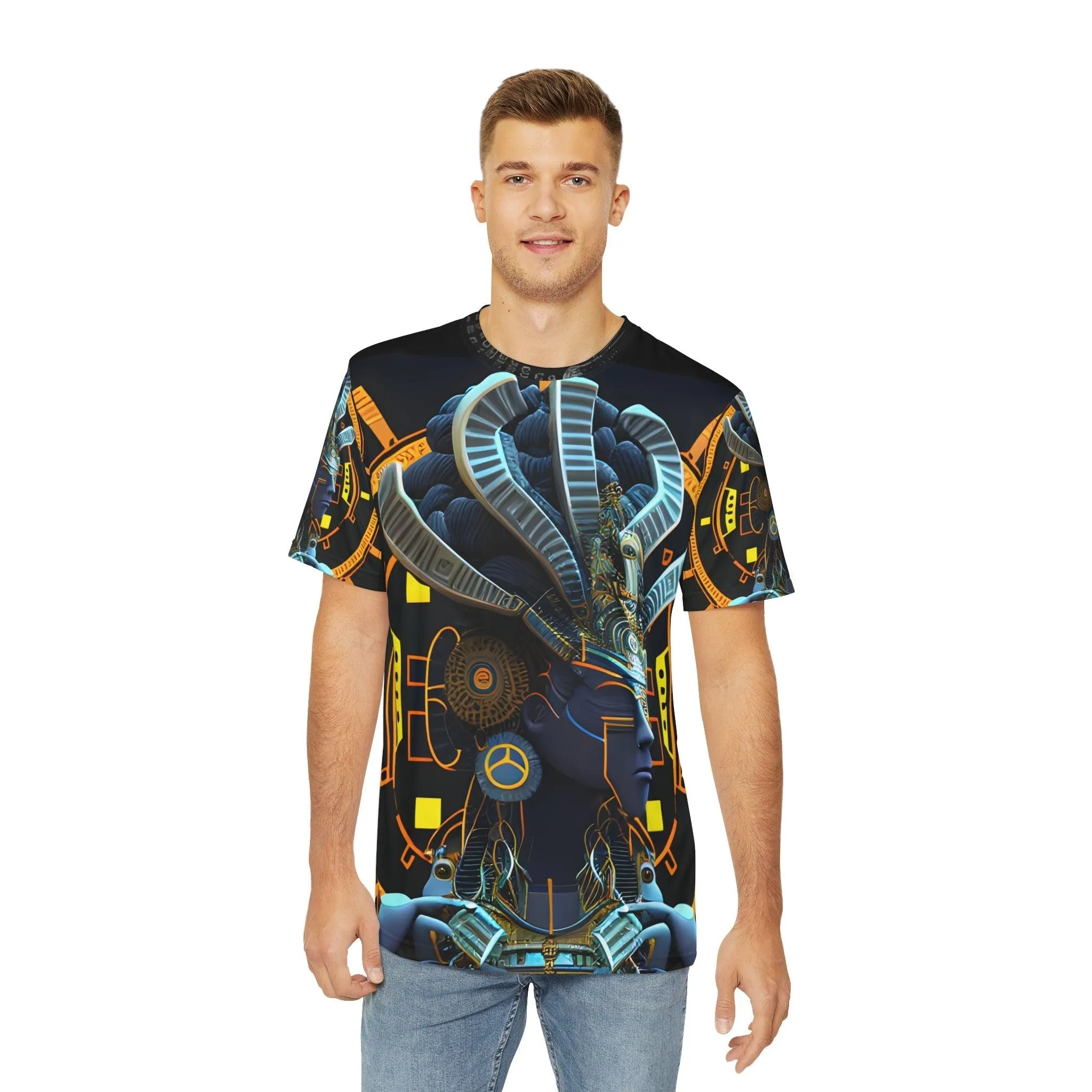 Epic CE Series - Mayan Aztec Robot Alien Warrior Diety - All Over Print (AOP) / Sublimation Design - Digital AI Art T-Shirt for Street or Festival Wear