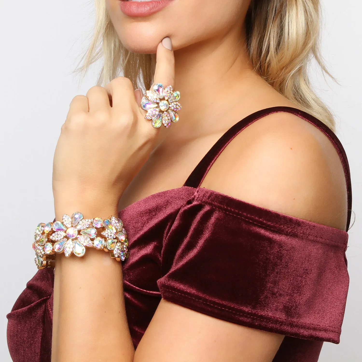 Floral Austrian Crystal Stretch Bracelet