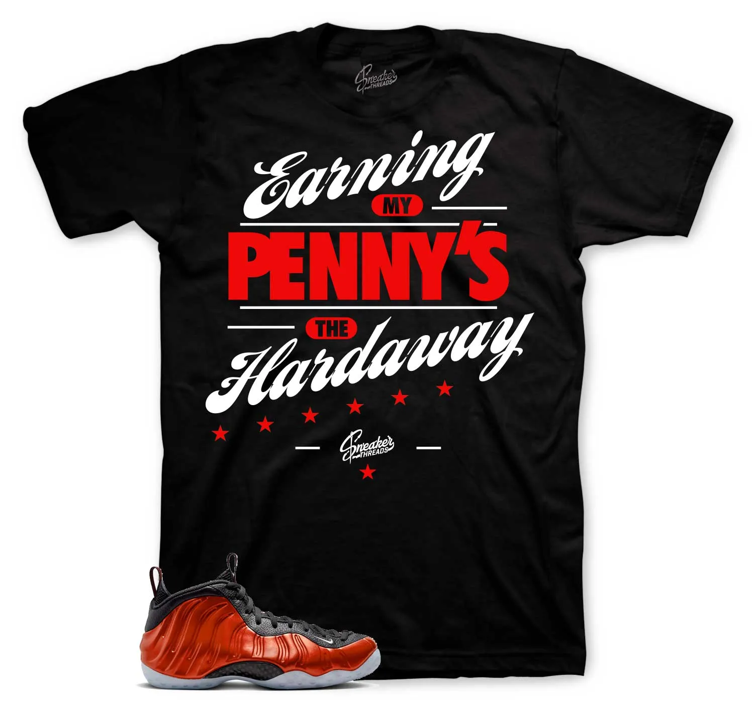 Foamposite Metallic Red Shirt - Earning Pennys - Black