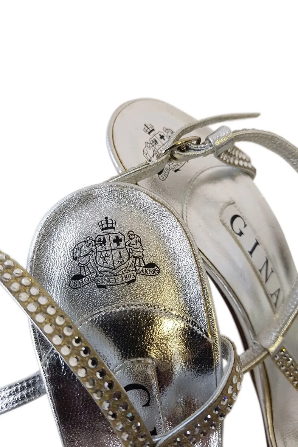 GINA Silver Swarovski Crystal Studded Strappy Shoes (UK 6)