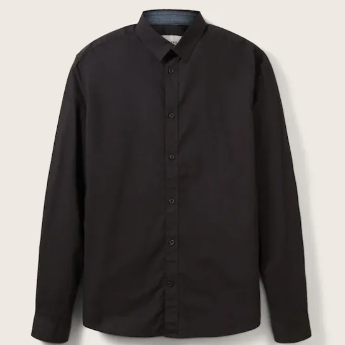 Glen Long Sleeve Collared Polo Shirt (Black)