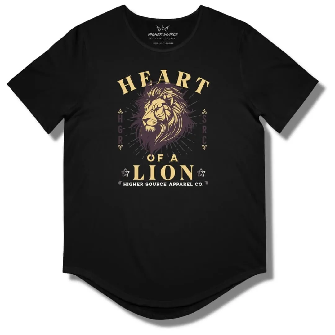 Heart of a Lion Curved Hem T Shirt - Black - Dark Puce / Buff