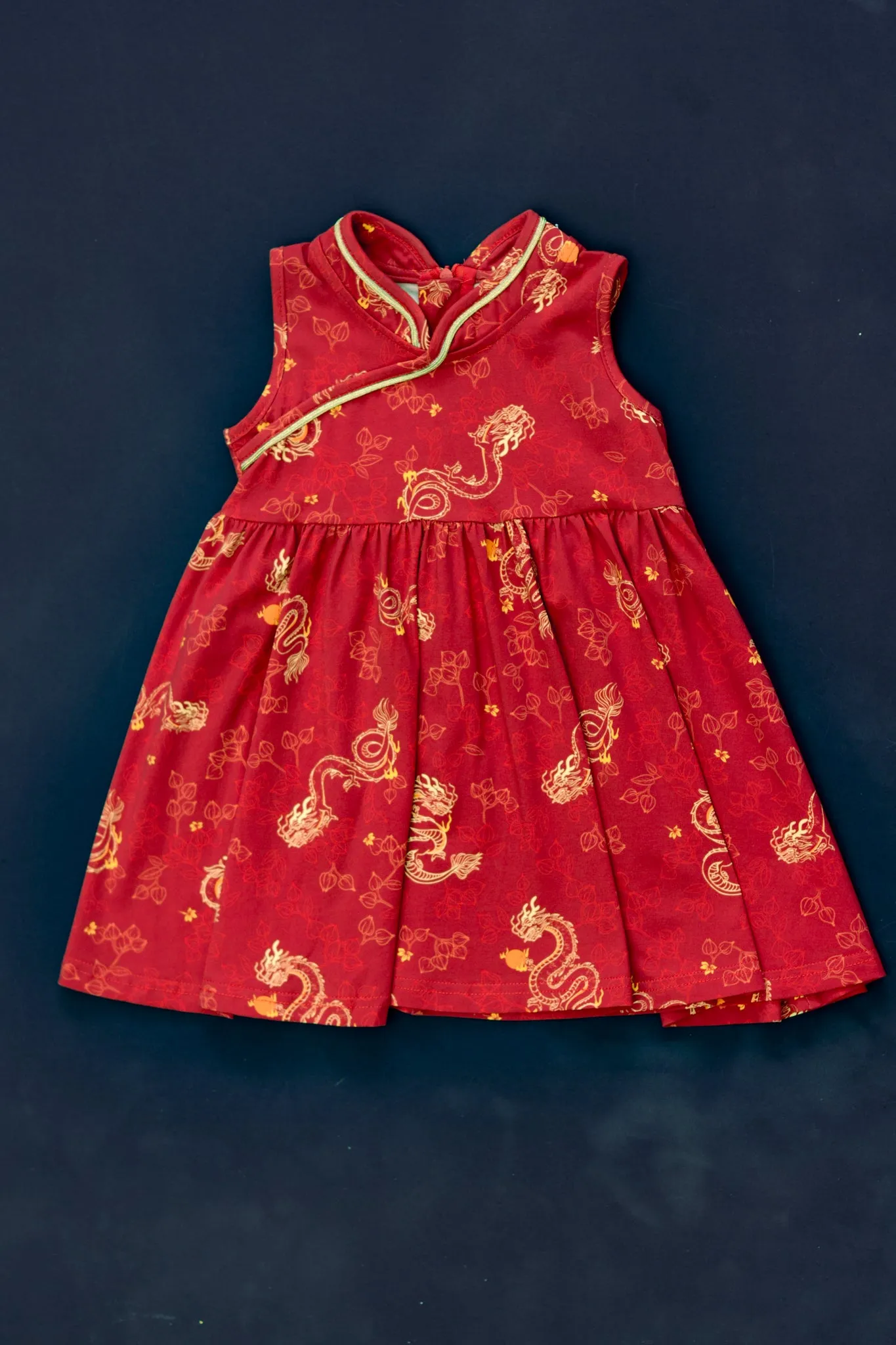 Jersey Flare Cheongsam - Red Dragon Pearl