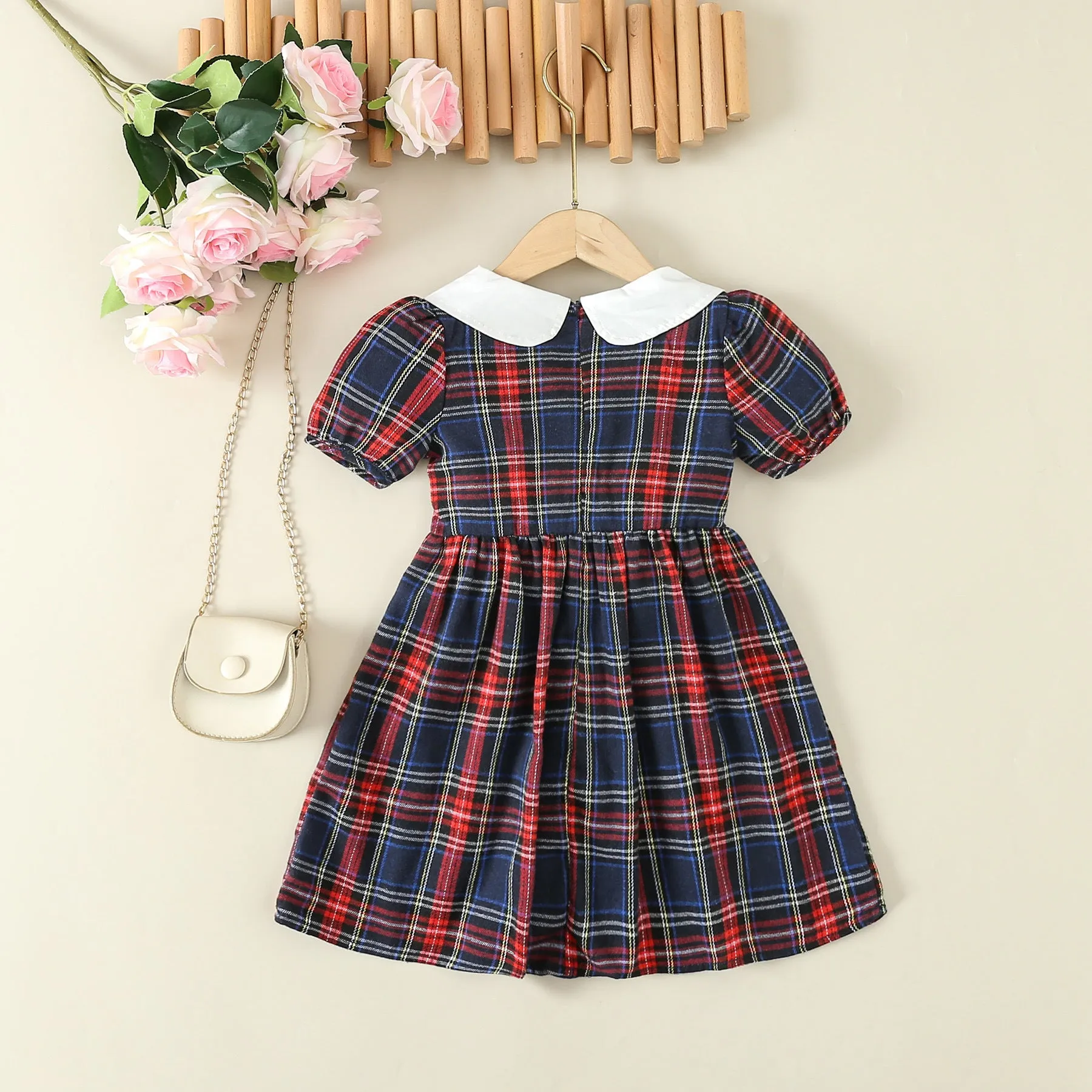 Kid Girls Color-blocking Checked Dresses Wholesale 24030146