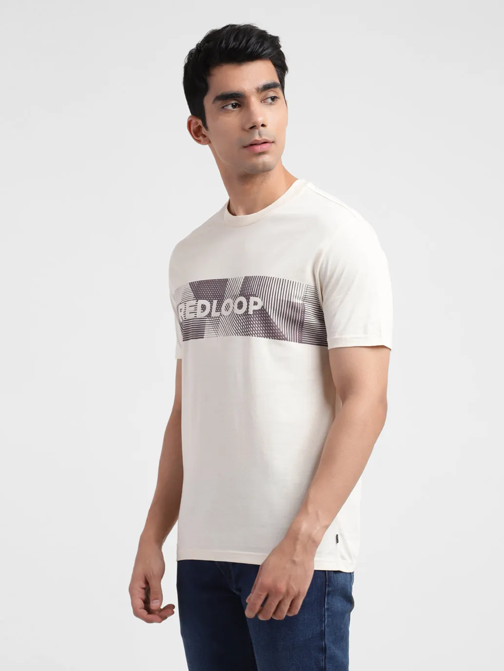 Men's Beige Typography Redloop Crew Neck T-Shirt