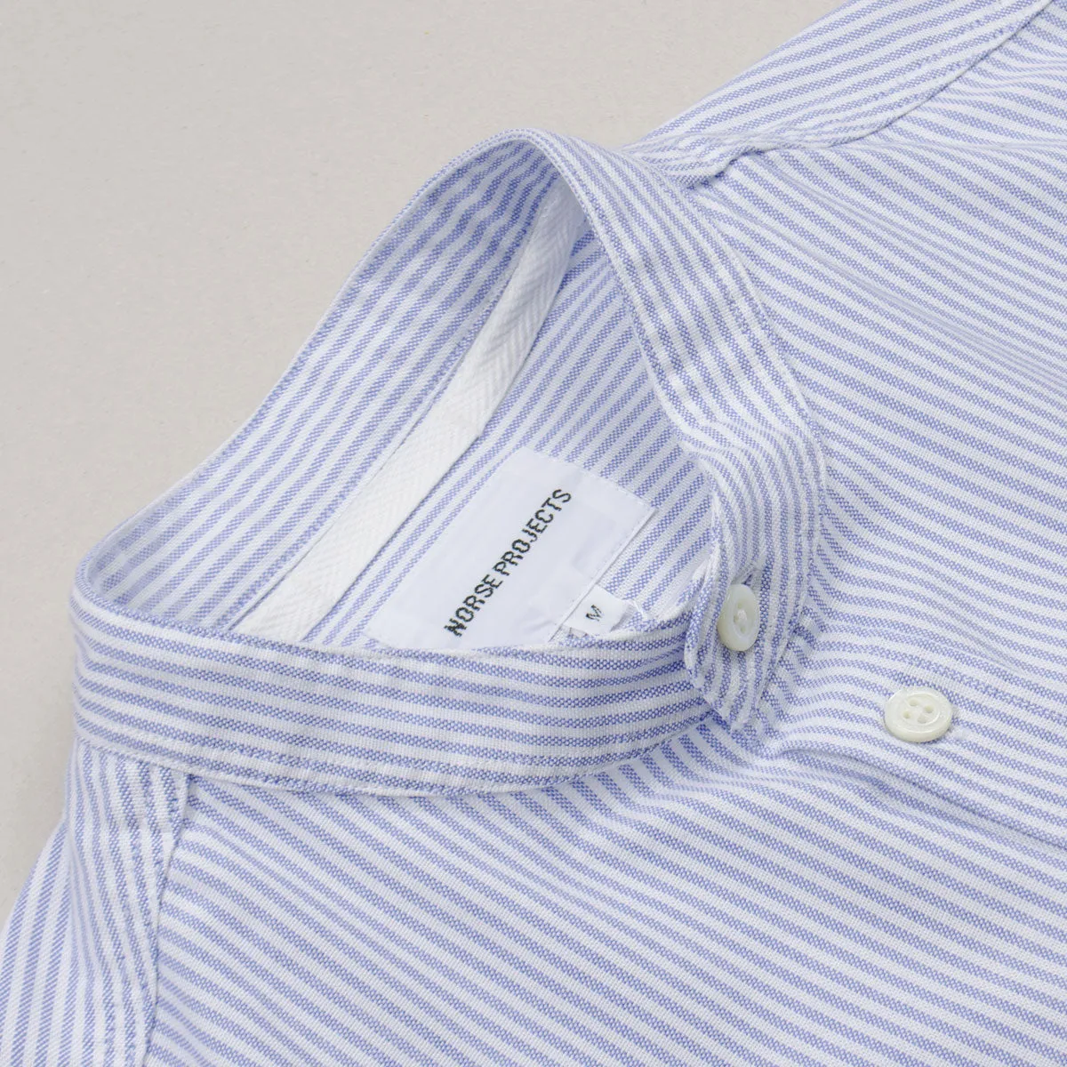 Norse Projects - Hans Collarless Oxford Shirt - Blue Stripe