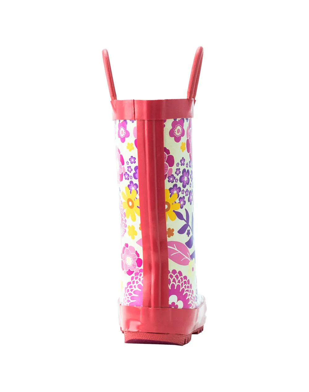 Pink Flowers Loop Handle Rubber Boots