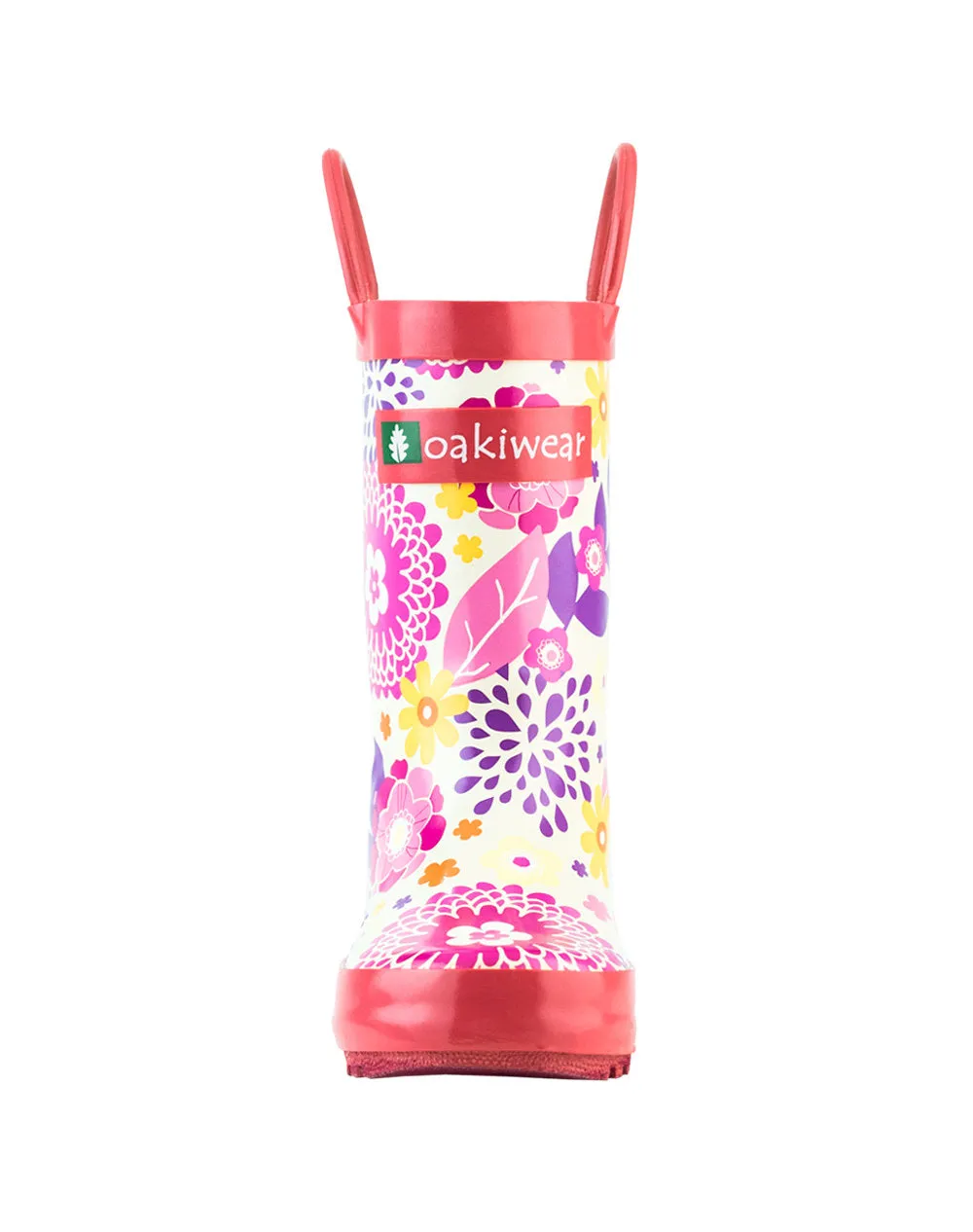 Pink Flowers Loop Handle Rubber Boots