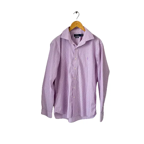 Ralph Lauren Purple And White Striped Collared Men's Shirt | Gently Used |