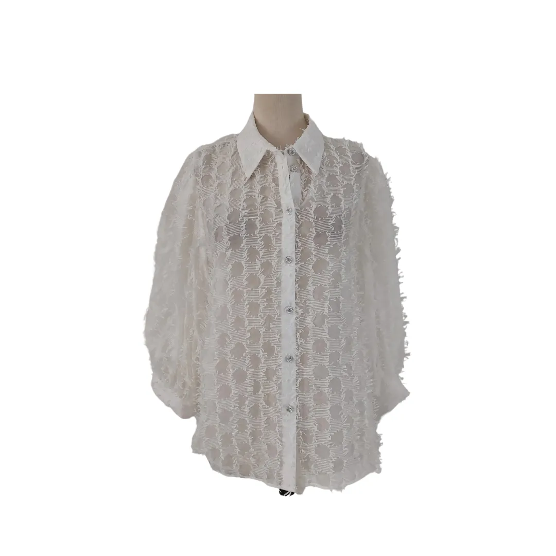 River Island White Sheer Fringe Collared Shirt | Brand New |