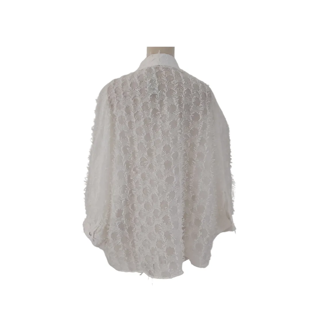 River Island White Sheer Fringe Collared Shirt | Brand New |