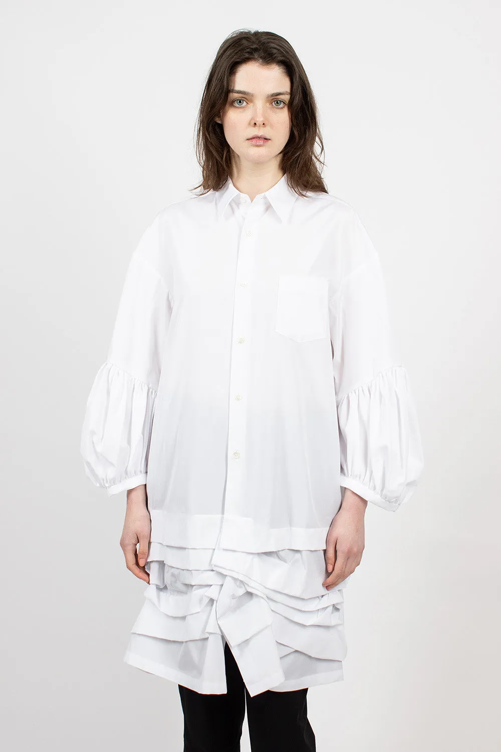 Ruffle Shirt Dress White