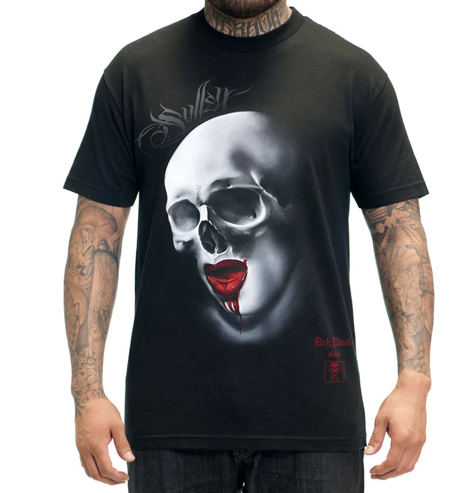 Sullen "Rich Pineda" Mens Skull with Red Lips Tattoo Design Tshirt