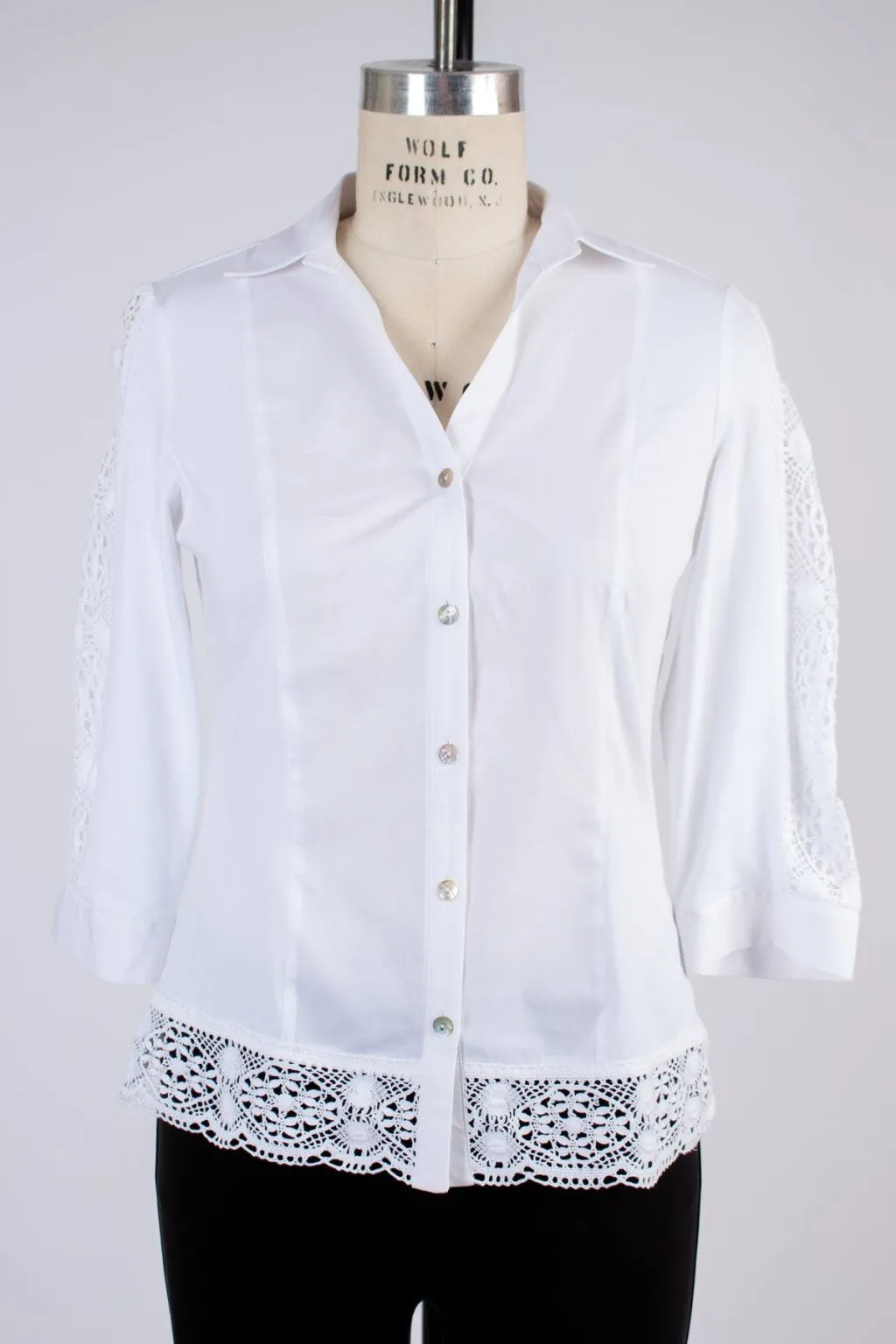 Tinta White The Antonela Crochet Trim Shirt UK 14