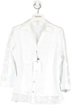 Tinta White The Antonela Crochet Trim Shirt UK 14